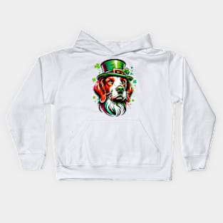 Brittany Dog Celebrates Saint Patrick's Day Kids Hoodie